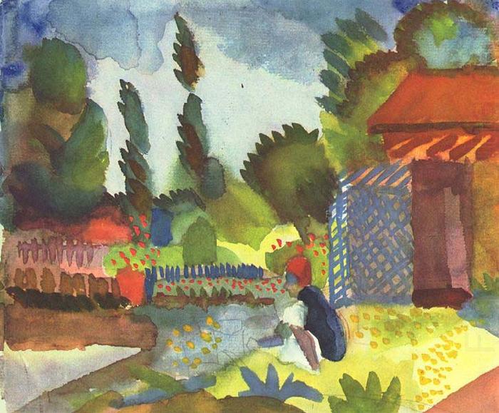 Tunislandschaft mit sitzendem Araber, August Macke